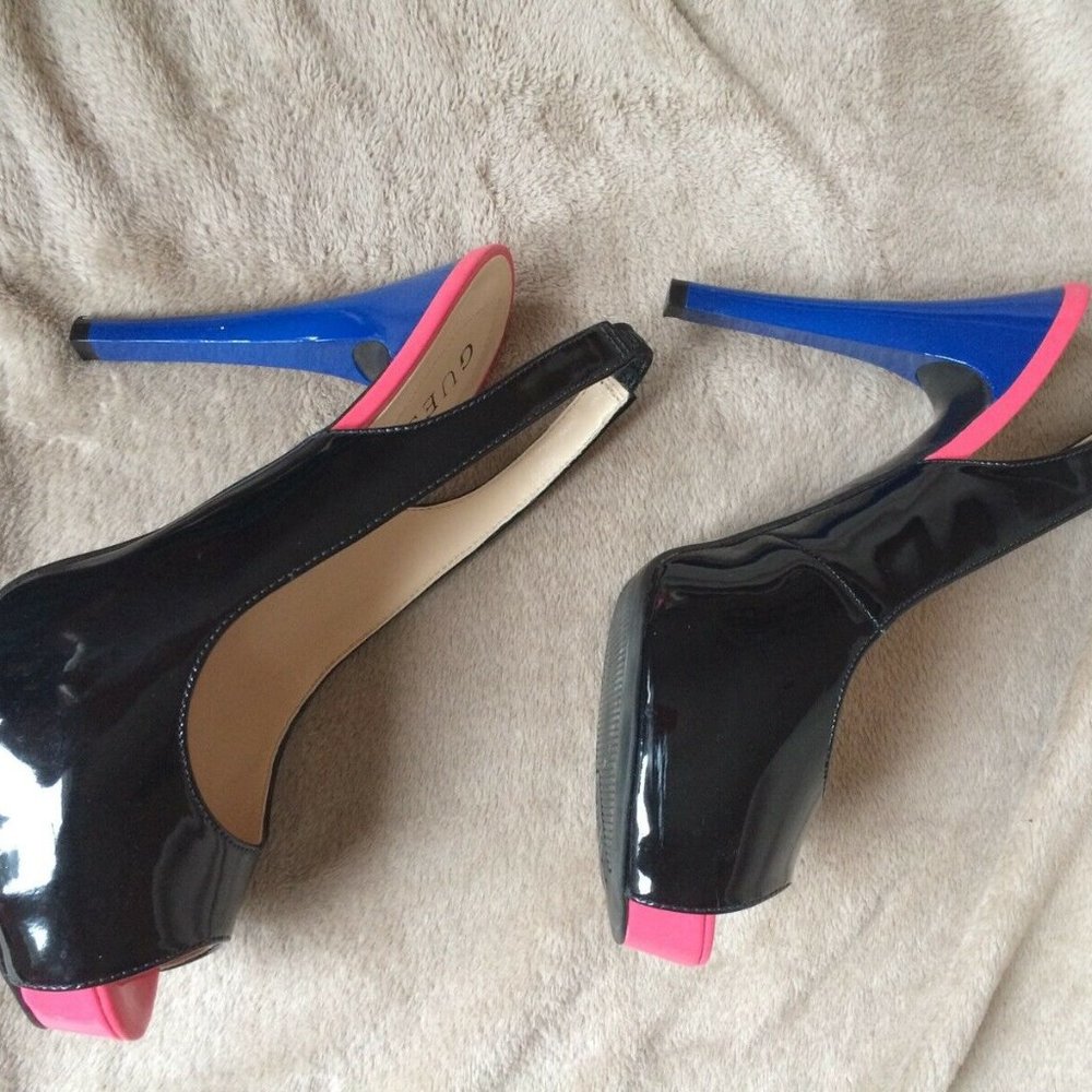 Slingback Peep Toe Pumps Shoes Neon Color Block 8 - Picture 6 of 12